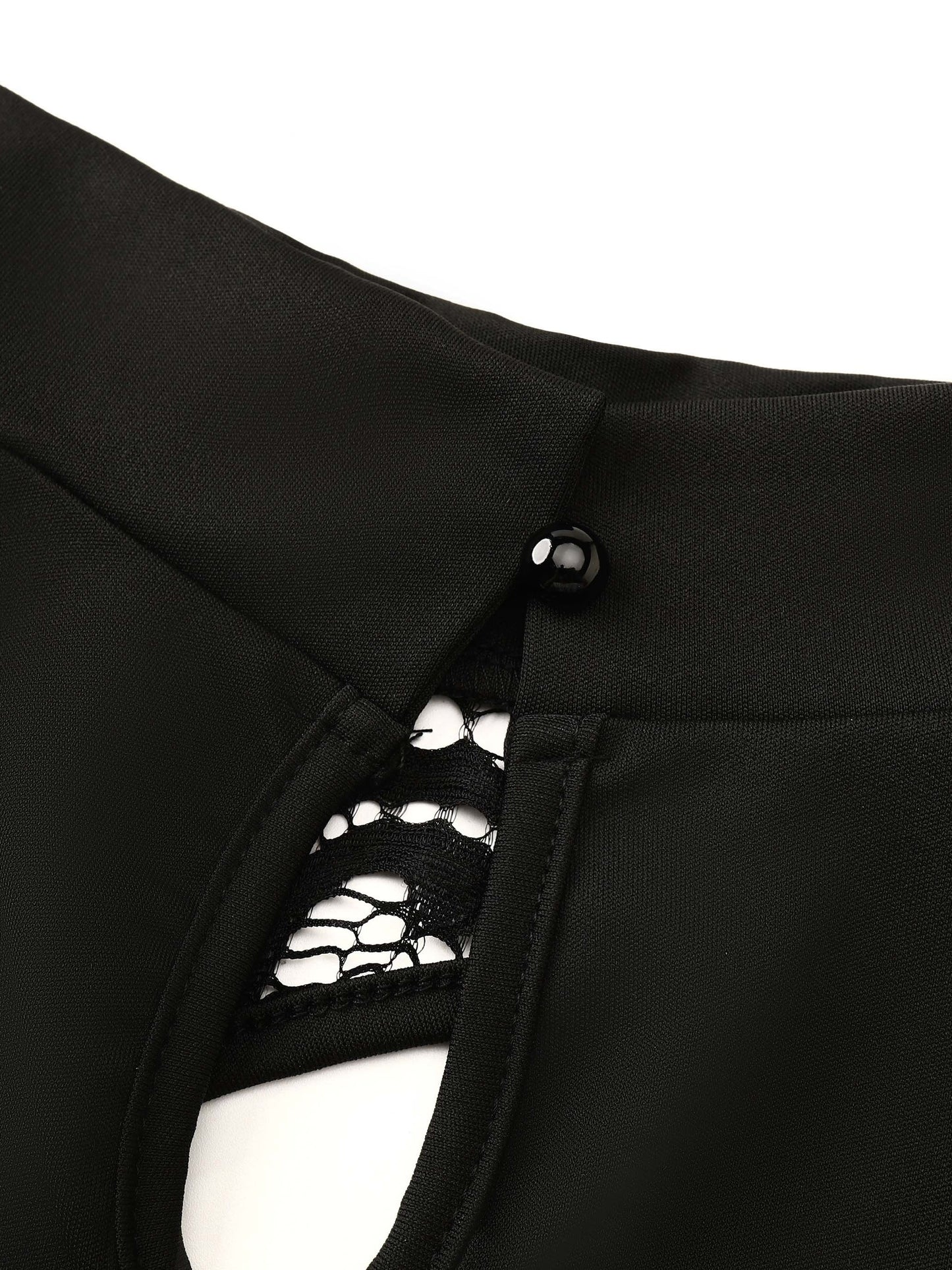 Cutout Lace Stitching T-Shirt, Casual Mock Neck Long Sleeve Top For Spring & Summer, Women's Clothing