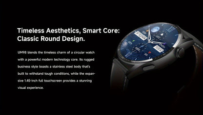 Aigo Smart Watch UM98 - 1.45" Full Touch Screen, Compatible With Android And IOS Devices, Waterproof Fitness Tracker Wearable With Sleep Monitor/Calorie Tracker/Pedometer/Distance Tracker/Magnetic Charging Watch Smartphone