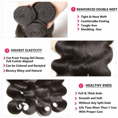10A Brazilian Body Wave Hair Extensions - 3-Pack Human Remy Hair Bundles, Naturally Lustrous & Tangle-Free, Premium Quality for Women, 10-32 Inch Lengths