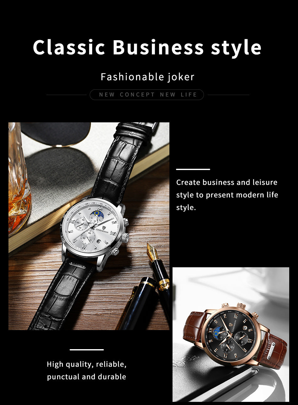 LIGE Men Watch Luxury PU Leather Sport Quartz Wristwatch Chronograph Watch For Men Masculino Men Gift Christmas Gift