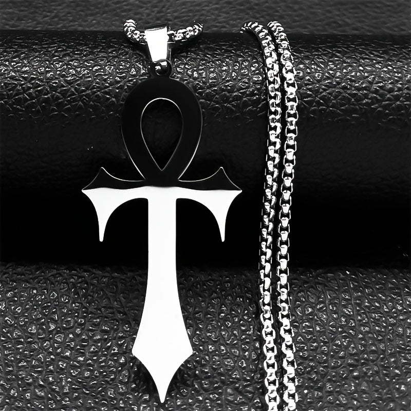 1pc Easter Goth Egyptian Cross Ankh Key Of Life Necklace Stainless Steel Black Color Amulet Religious Necklaces Gothic Jewelry Gift N7078