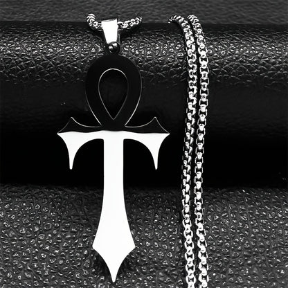 1pc Easter Goth Egyptian Cross Ankh Key Of Life Necklace Stainless Steel Black Color Amulet Religious Necklaces Gothic Jewelry Gift N7078