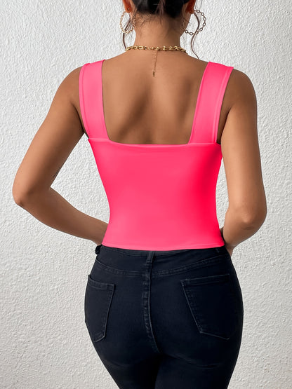 Stretchy Women's Crop Tank Top - Casual Everyday Essential - Soft, Breathable, Sleeveless, Solid Color, Comfortable, Relaxed Fit, Women's Clothing