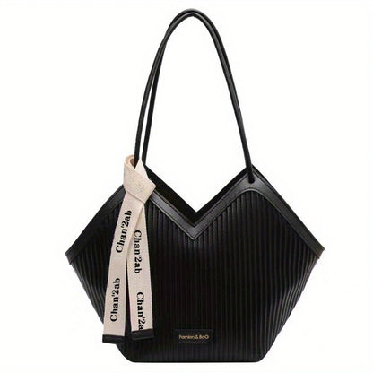 Large-Capacity Faux Leather Tote Bag - Stylish Zipper Closure, Fixed Shoulder Straps, Simple and Spacious Design for Work, Daily Use, and Travel - Durable, Easy-to-Clean, and Trendy Accessory