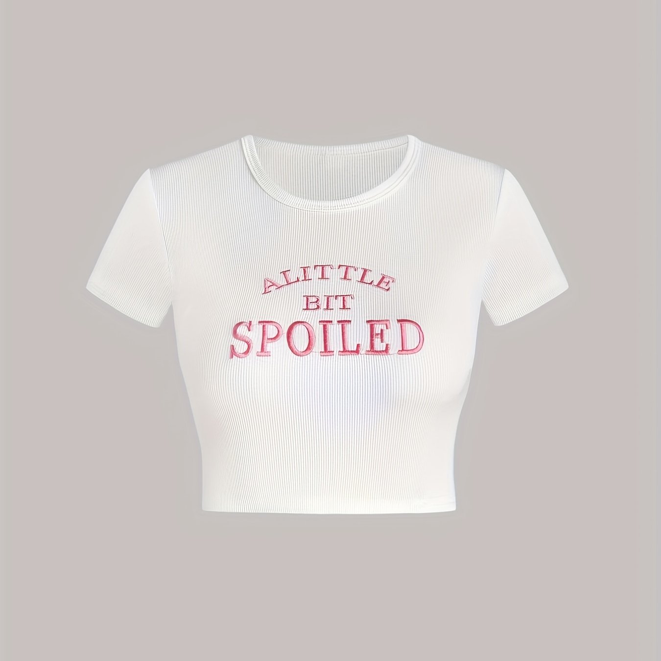 Letter Embroidery Crop T-Shirt, Y2K Short Sleeve T-Shirt For Spring & Summer, Women's Clothing