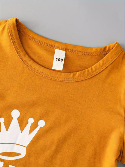 2pcs Boys Teen Cute "KING" Crown Graphic Print T-shirt & Shorts Set Clothes For Summer