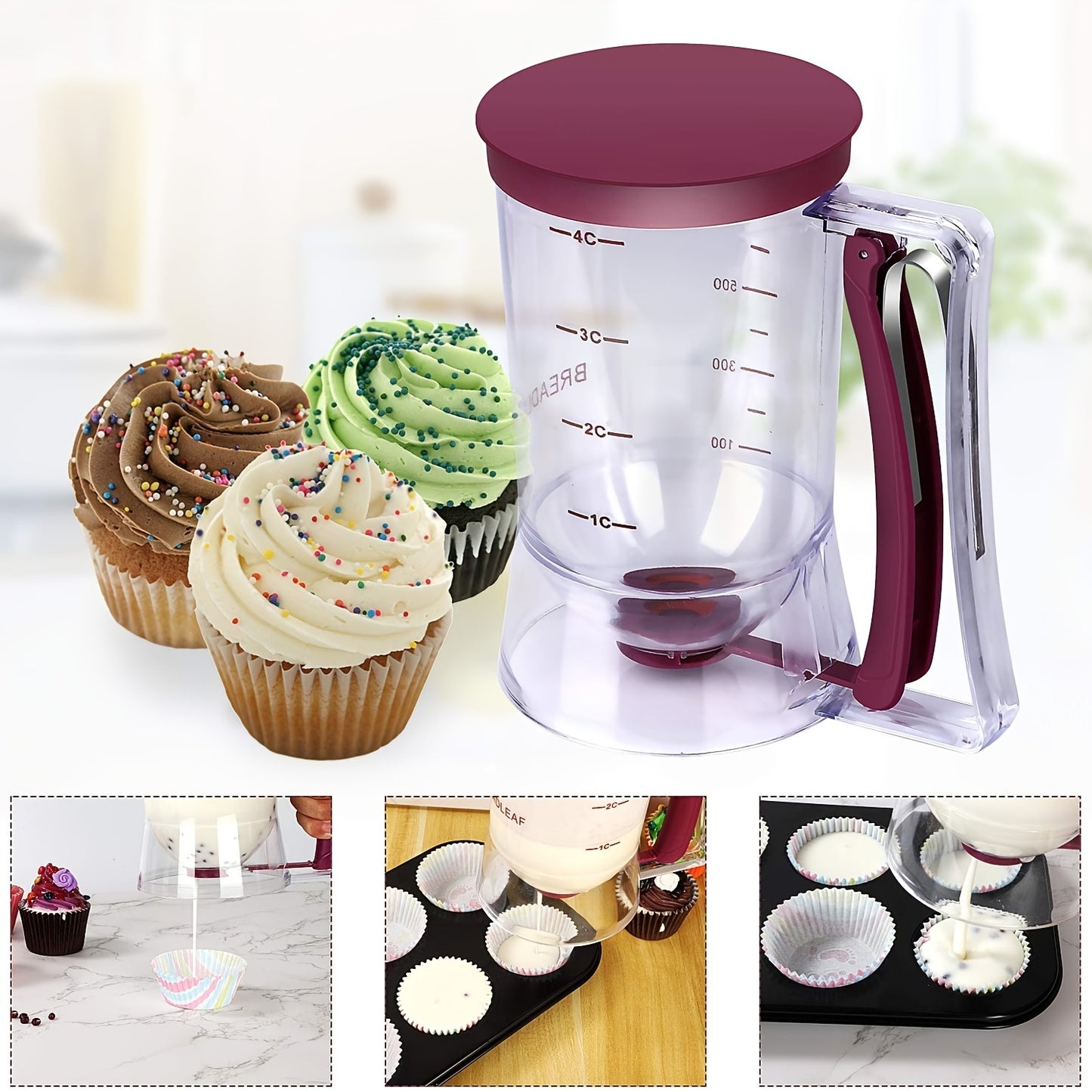 [1pc Batter Dispenser] 1pc Collapsible Batter Dispenser | Pancake Cupcake Batter Separator for Cupcakes, Waffles, Muffin Mix, and Baked Goods