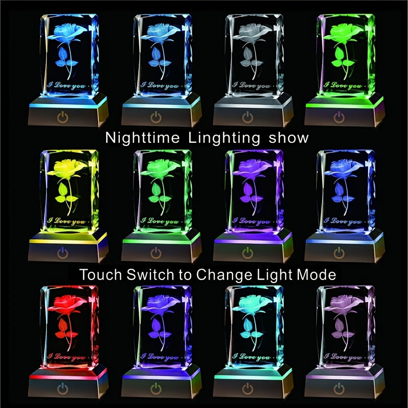 1pc 3D Rose Crystal LED Color Lamp, Unique Anniversary Gift for Mother's Day, Birthday, Girlfriend, Wife, Mother, Friendship Love Commemoration