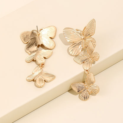 Large  Golden Plated Dangling Butterfly Earrings - Unique Animal Design, Fashionable Ladies Jewelry Accessories - Exquisite Personalized Statement Piece for Women