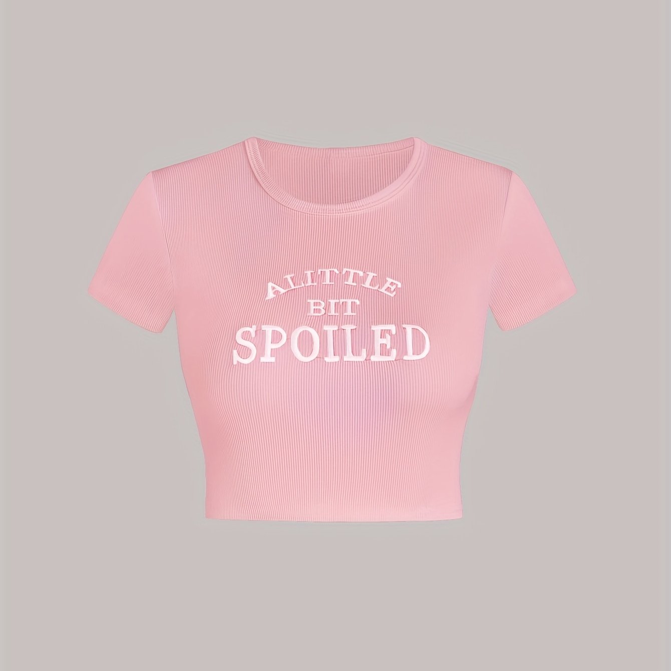 Letter Embroidery Crop T-Shirt, Y2K Short Sleeve T-Shirt For Spring & Summer, Women's Clothing