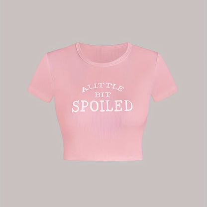 Letter Embroidery Crop T-Shirt, Y2K Short Sleeve T-Shirt For Spring & Summer, Women's Clothing