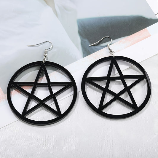 Elegant Star Pendant Hoop Earrings for Women - Chic Resin Circle Design, Fashionable Accessory, Novelty Earrings