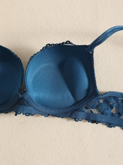 Romantic Lace Embroidery Lingerie Set - Soft & Breathable Push-Up Bra with Sheer Panty - Perfect Seductive Valentines Gift for Her - Womens Comfortable Intimate Wear