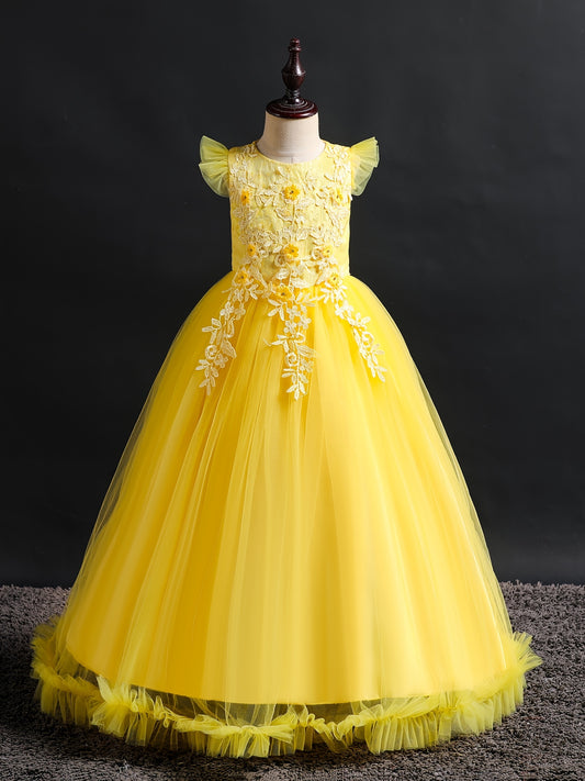 Girls Formal Maxi Dress - Wedding Pageant Party Princess Communion With Floral Embroidery, Vintage Lace Dance Gown - For Girls Ages 4-12 - Suitable for Special Occasions - Perfect Gift for Weddings & Parties
