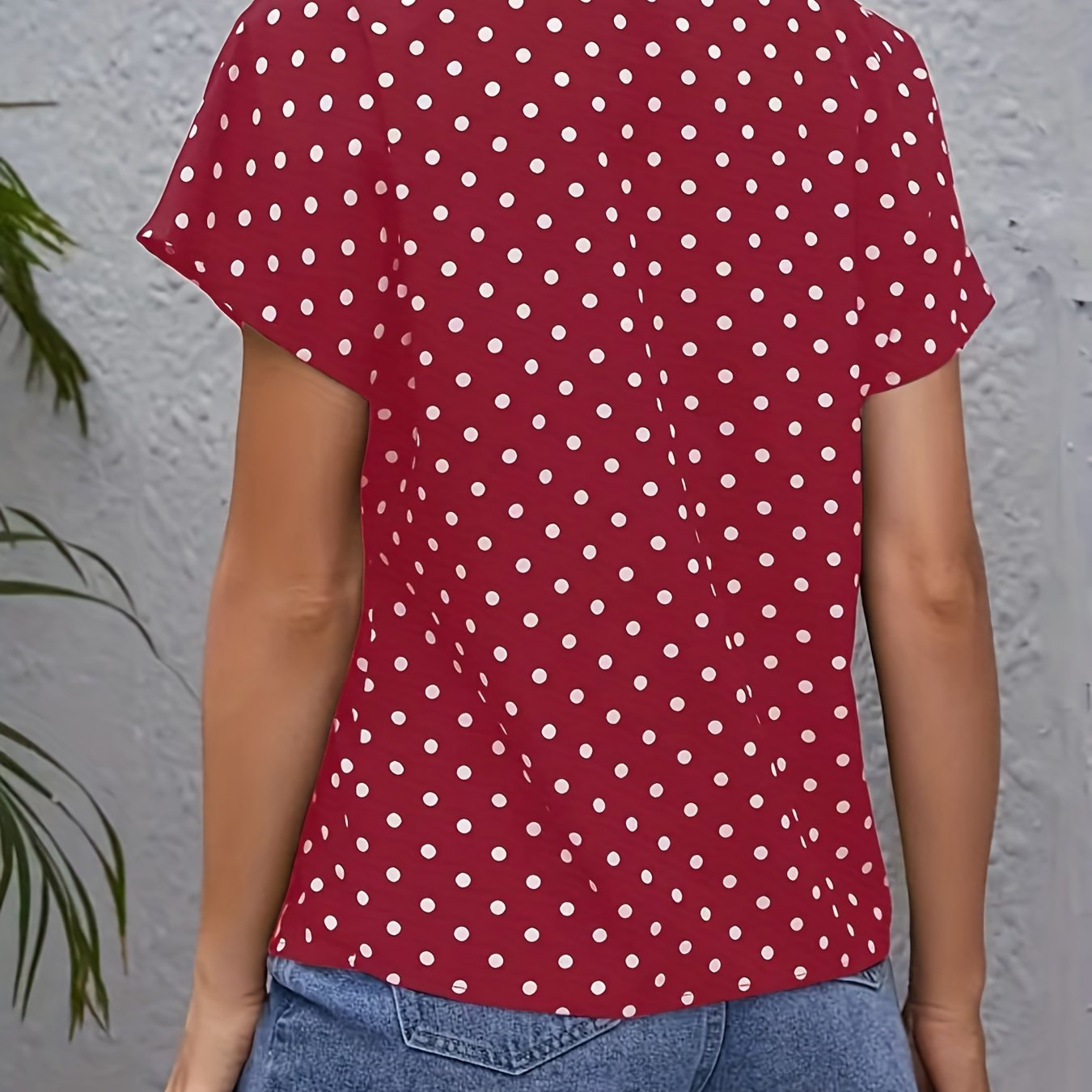 Women's Casual Fashion V-Neck Blouses - Polka Dot Print Short Sleeve Loose Fit Tops
