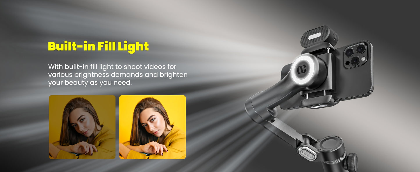 Smart X Pro Combo1 Gimbal Stabilizer - 3-Axis Professional Smartphone Stabilizer with RGB Fill Light, Extension Rod, OLED Display, Wireless Charging for iPhone 15/14/13 Pro Max, Galaxy S22, and More - Perfect for Smooth Video