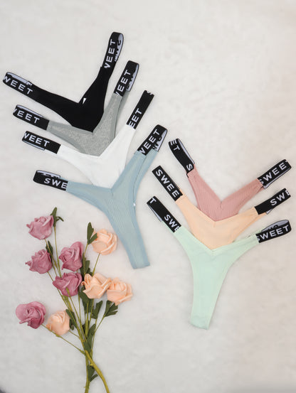 thong panties - Letter Print Tape Thong Panties - Comfort & Breathable Ribbed - Unleash Your Inner Confidence