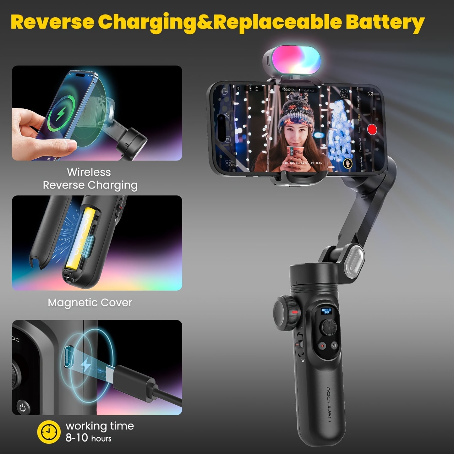 Smart X Pro Combo1 Gimbal Stabilizer - 3-Axis Professional Smartphone Stabilizer with RGB Fill Light, Extension Rod, OLED Display, Wireless Charging for iPhone 15/14/13 Pro Max, Galaxy S22, and More - Perfect for Smooth Video