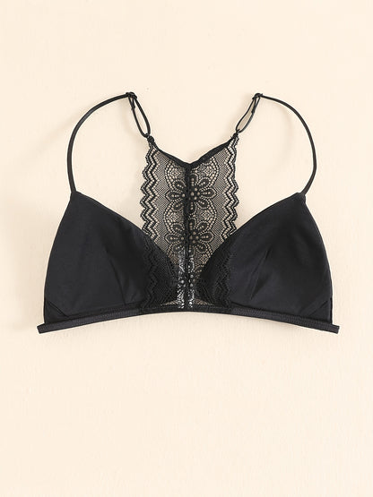 Triangle Cups Front Buckle Bras, Lace Stitching Beauty Back Bra With Removable Pads, Women's Lingerie & Underwear