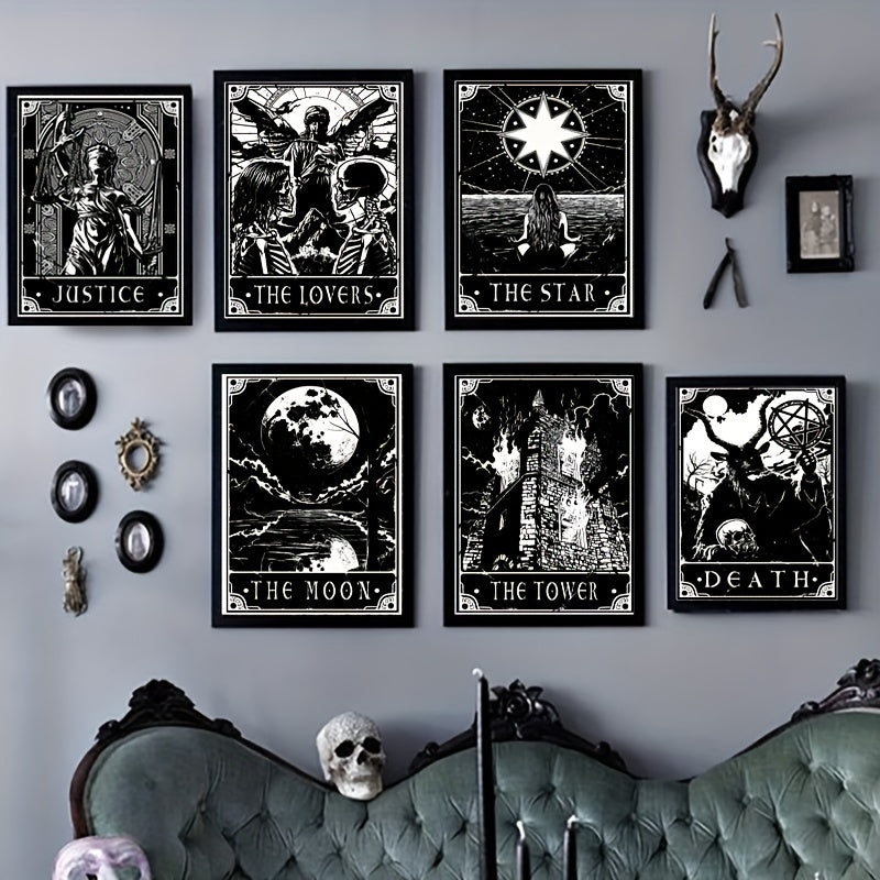 6pcs/set Black White Tarot Posters Wall Art, Living Room Bedroom Modern Wall Painting No Frame