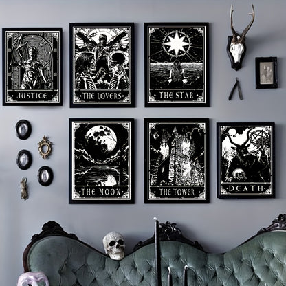 6pcs/set Black White Tarot Posters Wall Art, Living Room Bedroom Modern Wall Painting No Frame
