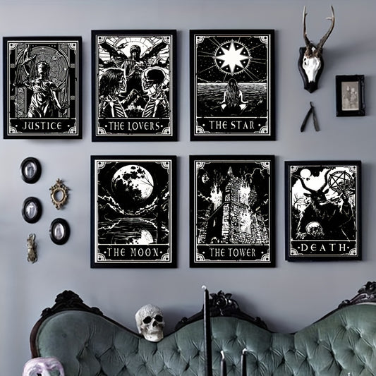 6pcs/set Black White Tarot Posters Wall Art, Living Room Bedroom Modern Wall Painting No Frame