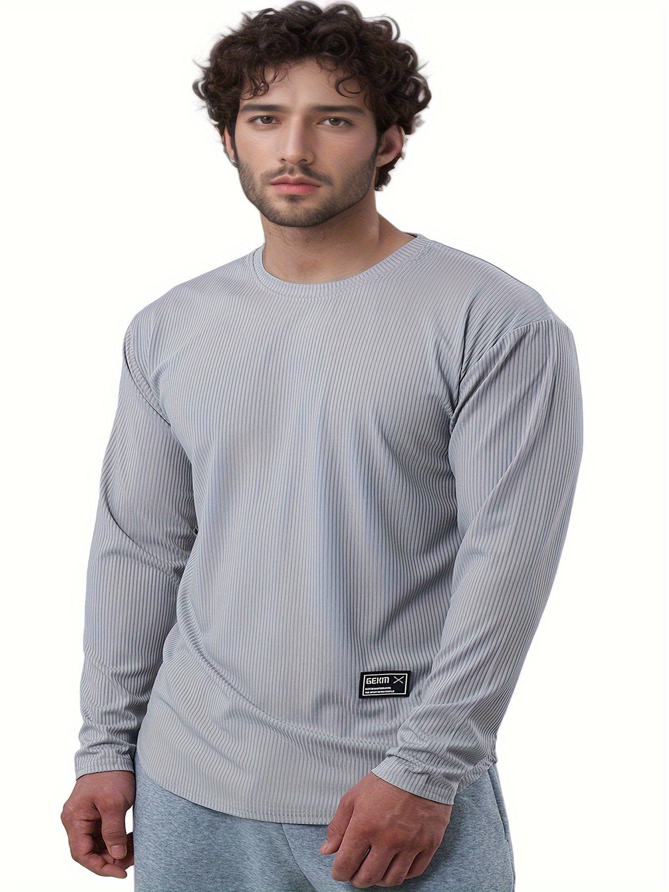 Men'S Quick-Dry Stretch Athletic Long Sleeve T-Shirt - Slim Fit Basketball Training Top with Letter Print, Breathable High-Elasticity Fabric for Spring & Fall Sports, Workout Shirts