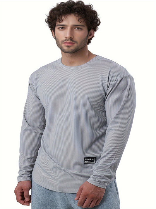 Men'S Quick-Dry Stretch Athletic Long Sleeve T-Shirt - Slim Fit Basketball Training Top with Letter Print, Breathable High-Elasticity Fabric for Spring & Fall Sports, Workout Shirts