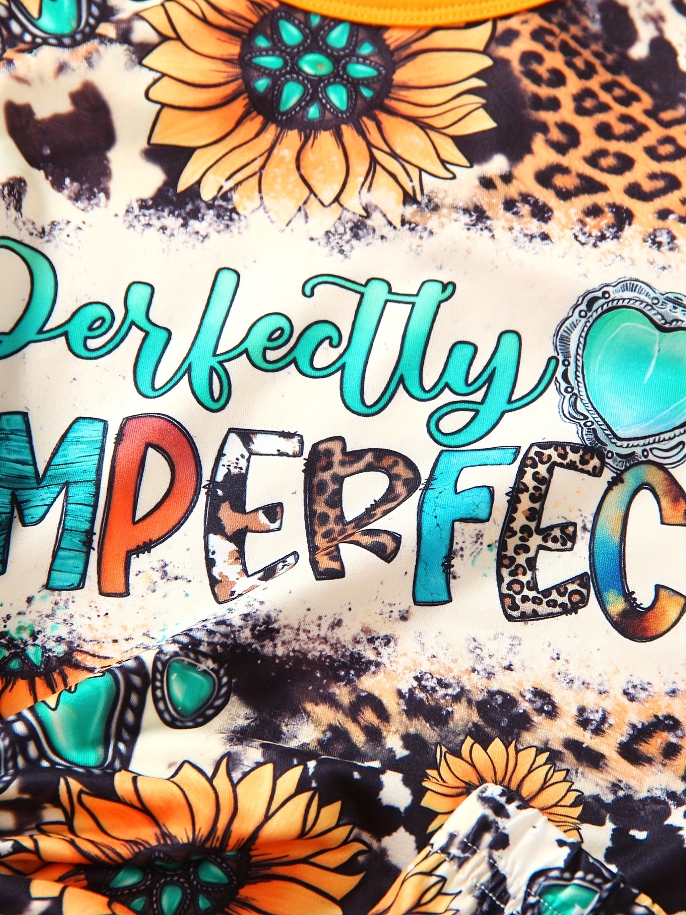 Girls 2pcs T-shirt & Elastic Waist Shorts PERFECTLY IMPERFECT Sunflower Print Crew Neck Short Sleeve Tee Top Casual Kids Clothes Summer