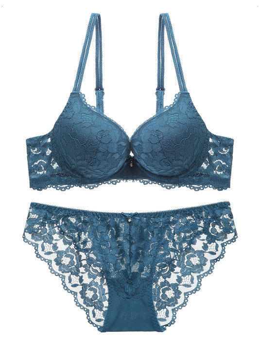 Romantic Lace Embroidery Lingerie Set - Soft & Breathable Push-Up Bra with Sheer Panty - Perfect Seductive Valentines Gift for Her - Womens Comfortable Intimate Wear