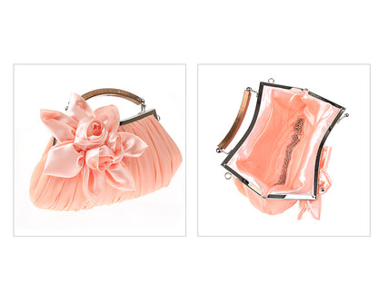 Floral Decor Clutch Bag, Elegant Ruched Detail Handbag, Women's Trendy Chain Shoulder Bag For Party