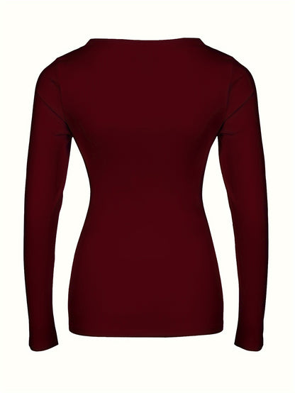 Womens Soft Ribbed Square Neck T-Shirt - Trendy Long Sleeves for Spring & Fall - Versatile Casual Wear