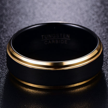 [Golden Tungsten Ring] Golden Tungsten Ring | 8mm width, Vacuum plating, Black matte surface, Men's, USA size 7-15