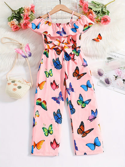 Trendy Girls' Butterfly Romper with Ruffles and Belt - Perfect for Summer!