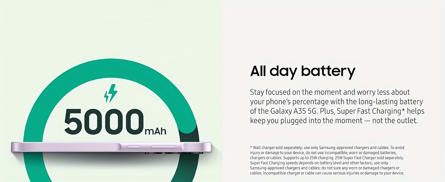 Samsung Galaxy A35 5G A356E 8+256GB Android Smartphone, Unlocked for all carriers, Awesome Lilac
