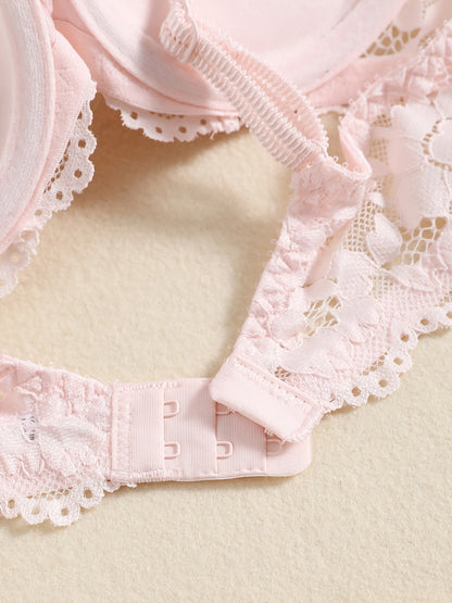 Romantic Lace Embroidery Lingerie Set - Soft & Breathable Push-Up Bra with Sheer Panty - Perfect Seductive Valentines Gift for Her - Womens Comfortable Intimate Wear