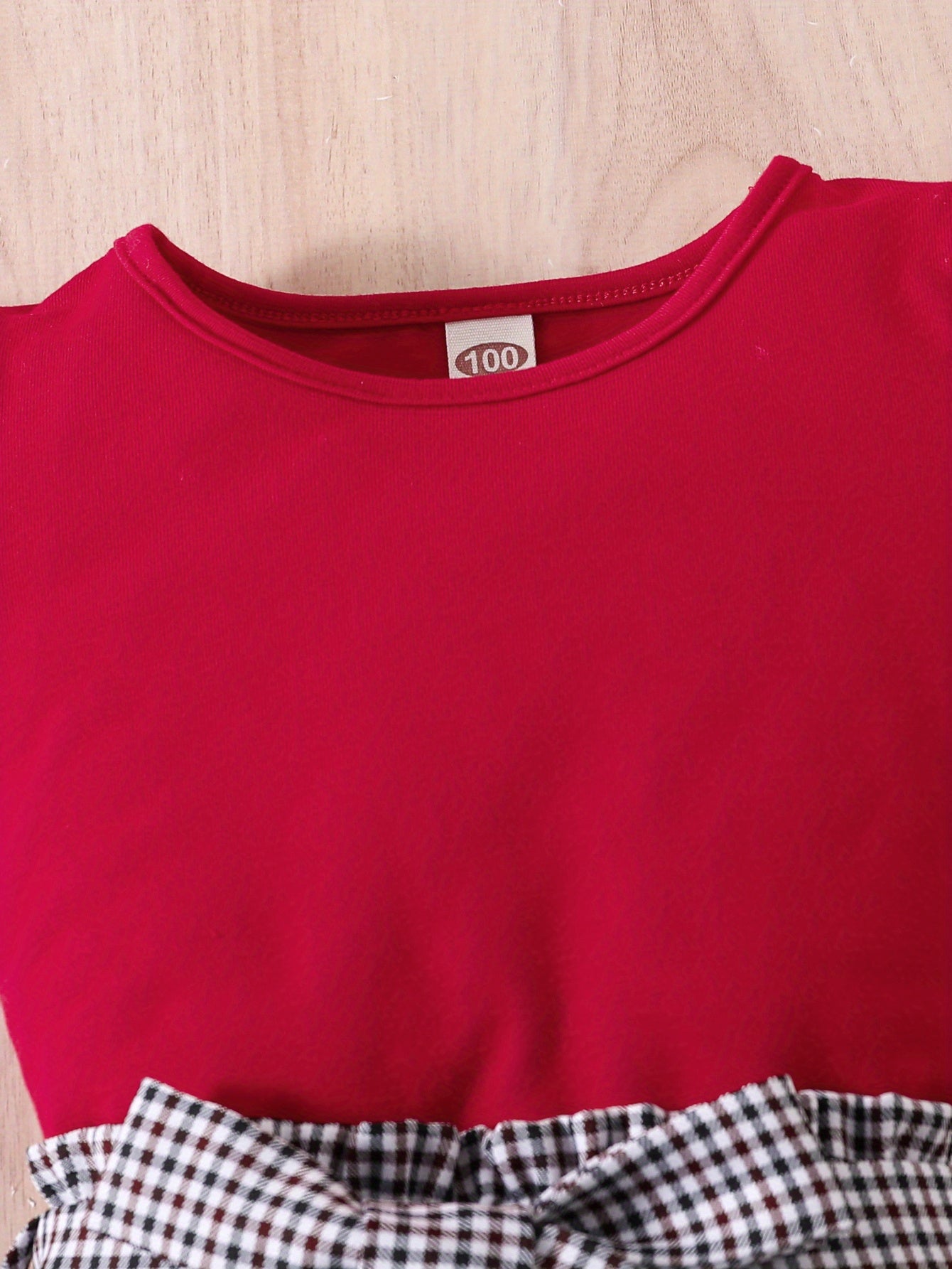 2pcs Girls Round Neck T-Shirt Ruffles Short Sleeves Tee Tops & Belted Plaid Shorts Set Summer Clothes