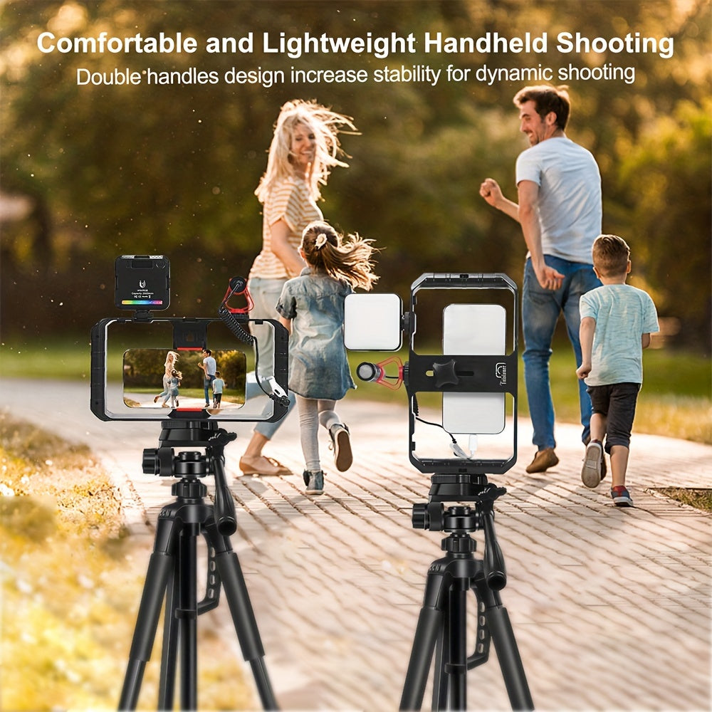 Taisioner Smartphone Video Rig Hand Girp Stabilizer Filmmaking Vlogging Case Phone Video Stabilizer  for Videomaker Film-Maker Video-grapher with Cold Shoe Mount for iPhone Samsung and More