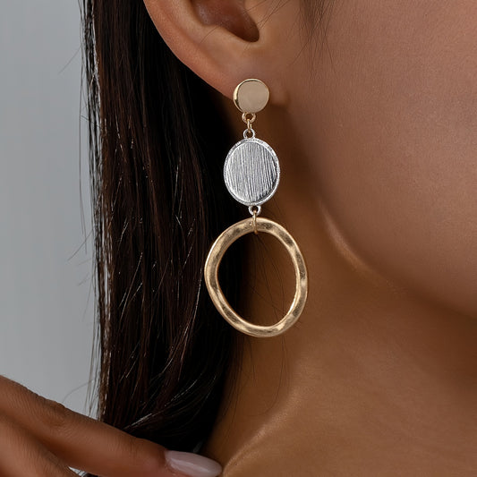 Hollow Circle Pendant Elegant Dangle Earrings Zinc Alloy Silver Plated Jewelry Exquisite Female Gift