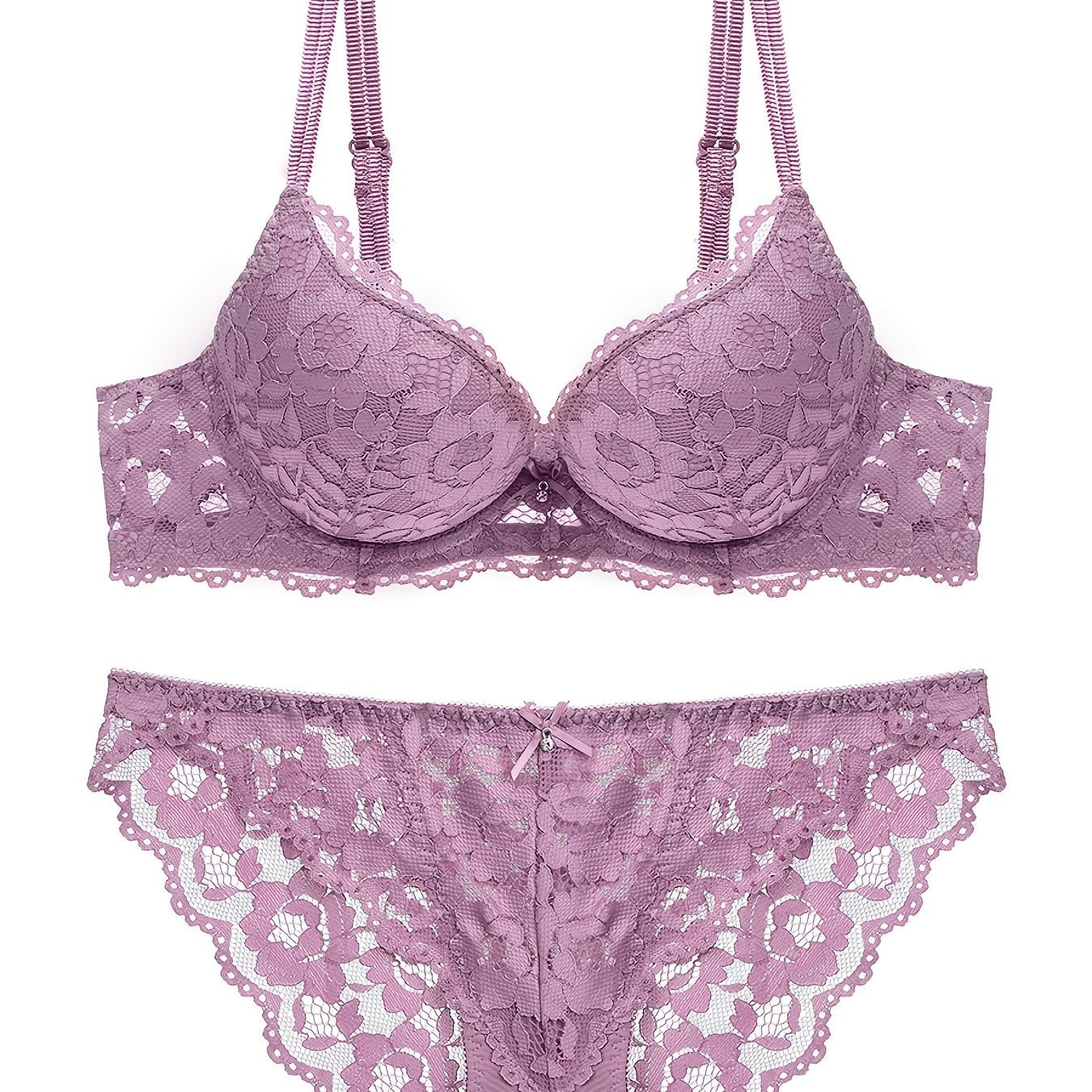 Romantic Lace Embroidery Lingerie Set - Soft & Breathable Push-Up Bra with Sheer Panty - Perfect Seductive Valentines Gift for Her - Womens Comfortable Intimate Wear