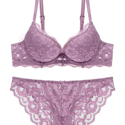 Romantic Lace Embroidery Lingerie Set - Soft & Breathable Push-Up Bra with Sheer Panty - Perfect Seductive Valentines Gift for Her - Womens Comfortable Intimate Wear