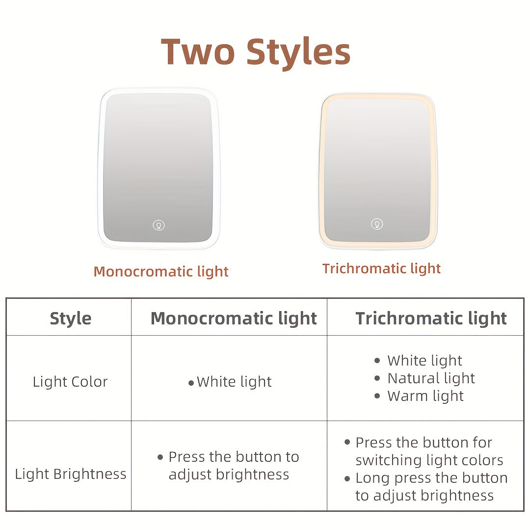 LED Desktop Makeup Mirror Adjustable Brightness USB Charging