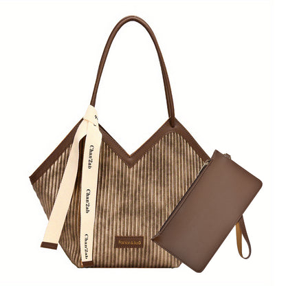 Large-Capacity Faux Leather Tote Bag - Stylish Zipper Closure, Fixed Shoulder Straps, Simple and Spacious Design for Work, Daily Use, and Travel - Durable, Easy-to-Clean, and Trendy Accessory
