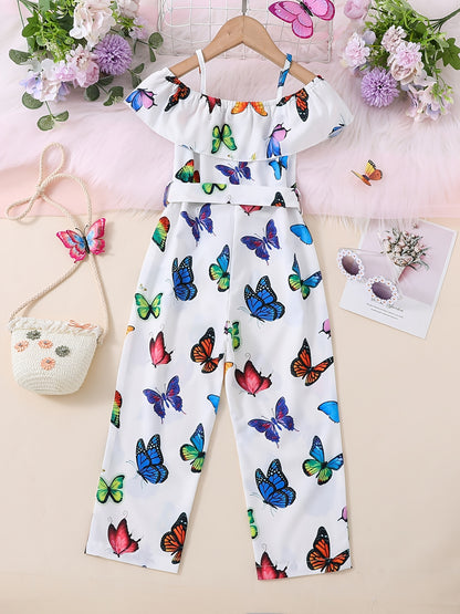 Trendy Girls' Butterfly Romper with Ruffles and Belt - Perfect for Summer!