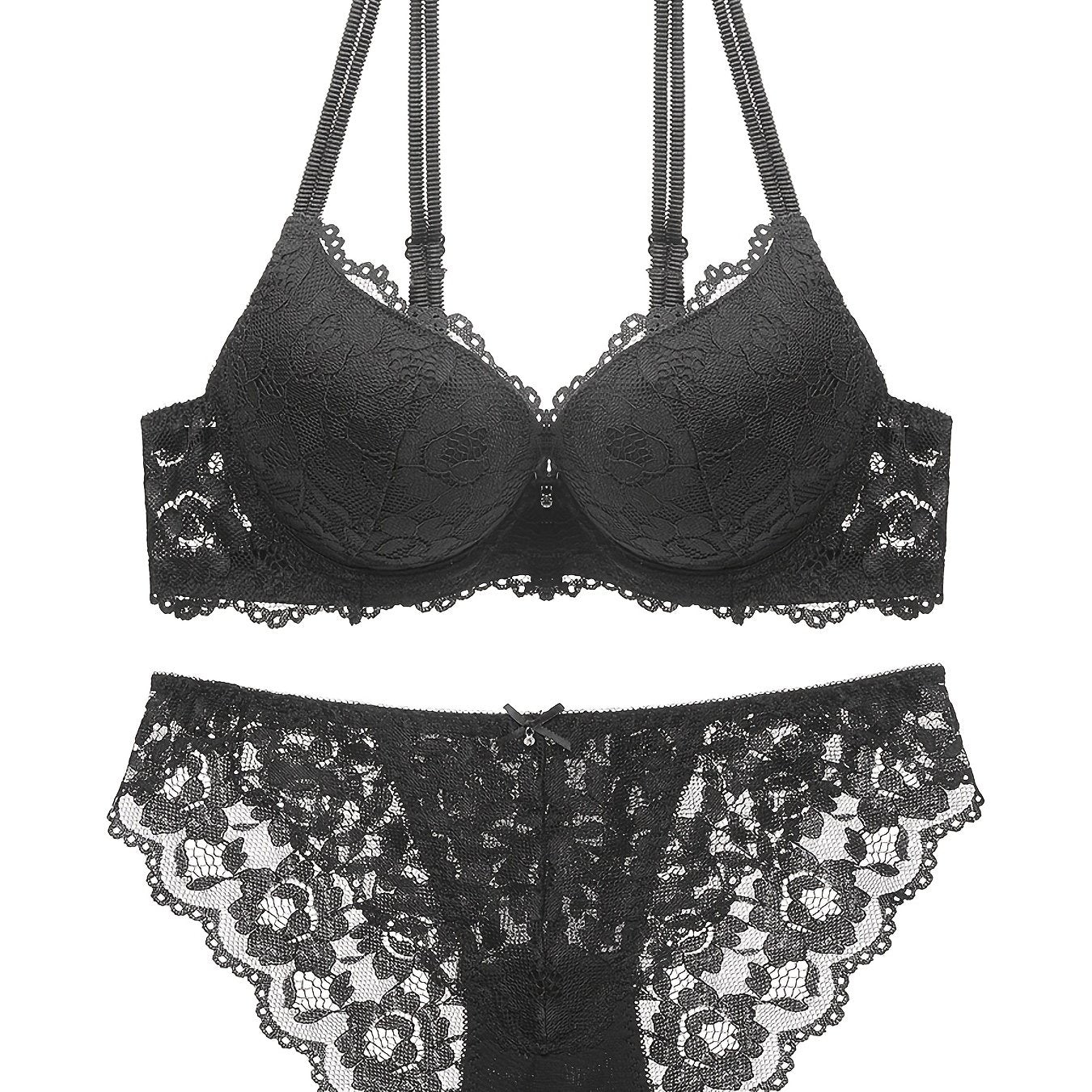 Romantic Lace Embroidery Lingerie Set - Soft & Breathable Push-Up Bra with Sheer Panty - Perfect Seductive Valentines Gift for Her - Womens Comfortable Intimate Wear