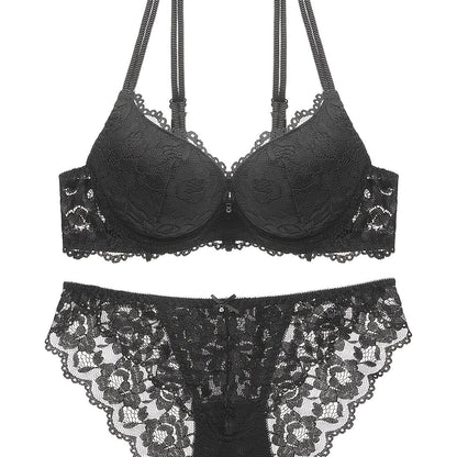 Romantic Lace Embroidery Lingerie Set - Soft & Breathable Push-Up Bra with Sheer Panty - Perfect Seductive Valentines Gift for Her - Womens Comfortable Intimate Wear
