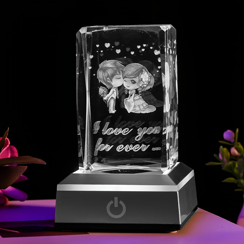 1pc Exquisite 3D Heart-Shaped Rose Crystal LED Night Light Statue - Romantic Ambiance, Soft Glow, Long-Lasting Battery Life - Perfect Birthday, Anniversary, Long-Distance Friendship Gift for Lover, Wife, Girlfriend, Boyfriend