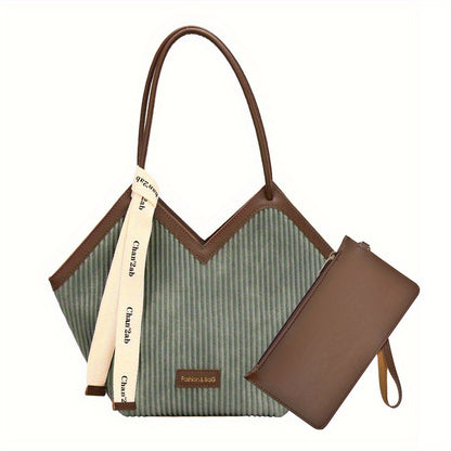 Large-Capacity Faux Leather Tote Bag - Stylish Zipper Closure, Fixed Shoulder Straps, Simple and Spacious Design for Work, Daily Use, and Travel - Durable, Easy-to-Clean, and Trendy Accessory