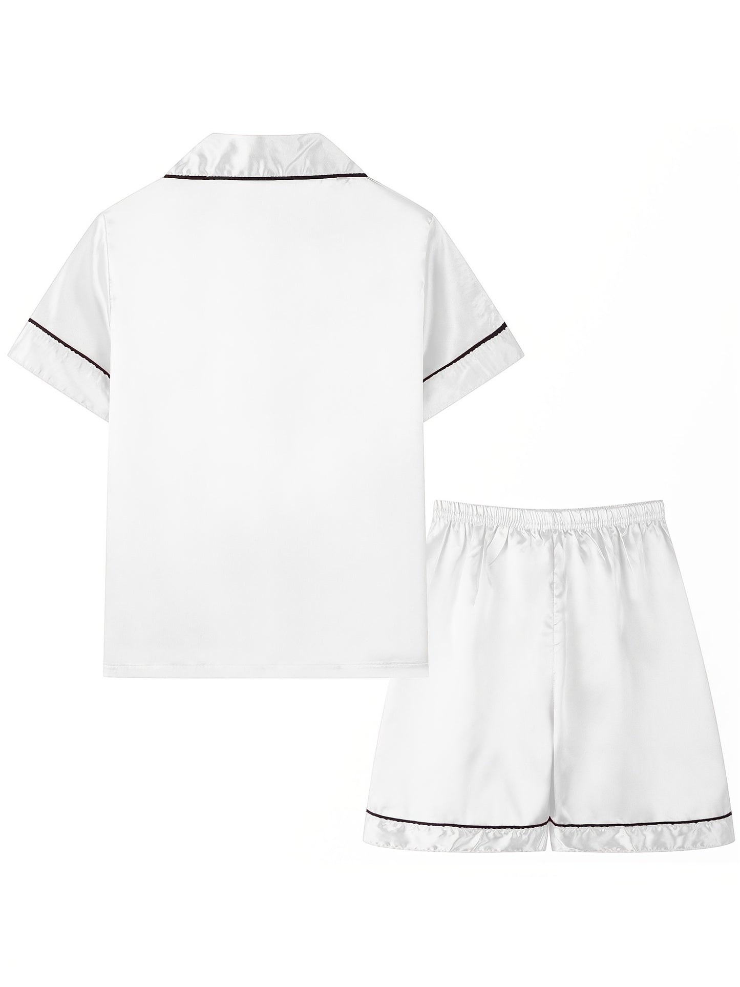 2pcs Girls Pajamas Outfit V-neck Button Casual Short Sleeve Top & Elastic Waist Shorts Set Kids Summer Clothes