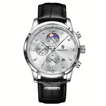 LIGE Men Watch Luxury PU Leather Sport Quartz Wristwatch Chronograph Watch For Men Masculino Men Gift Christmas Gift